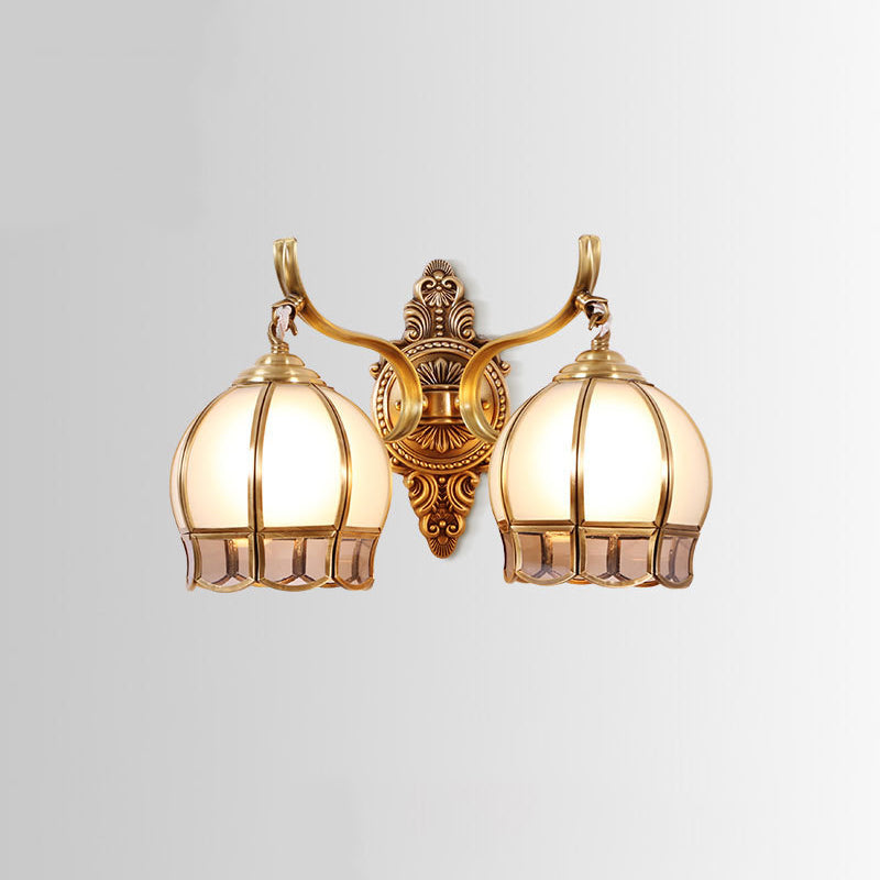 Globe Cream Glass Wall Light Fixture Vintage Living Room Wall Mounted Lamp in Gold