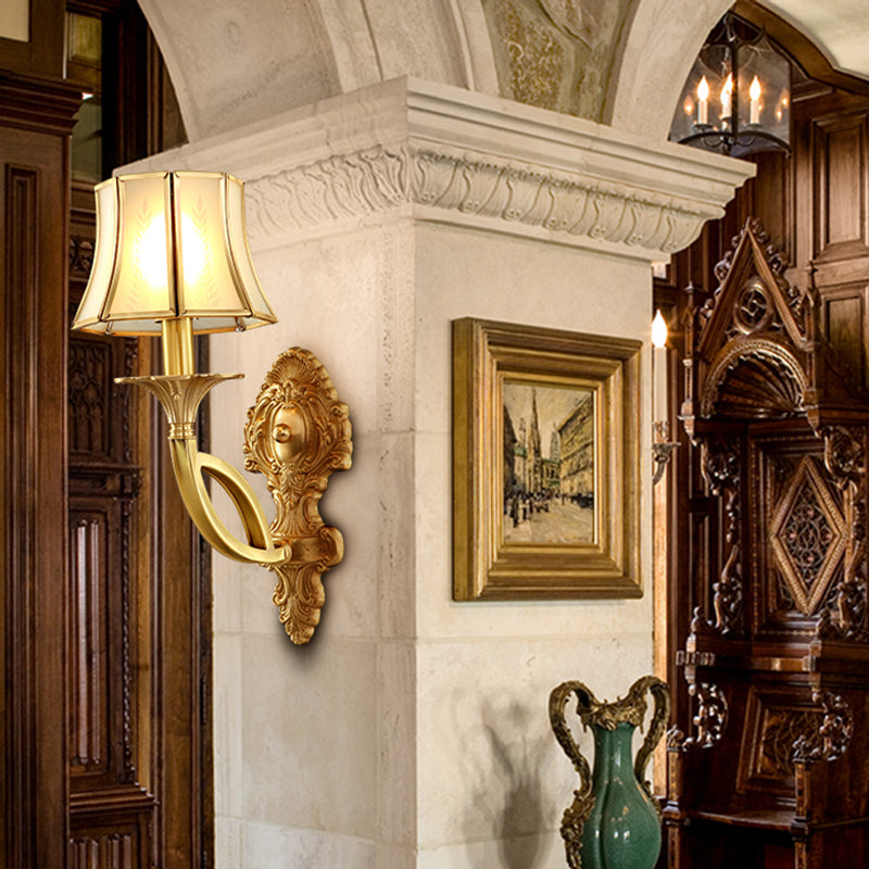 Frost Glass Flare Shaped Wall Mounted Light Classic Corridor Wall Lighting in Gold