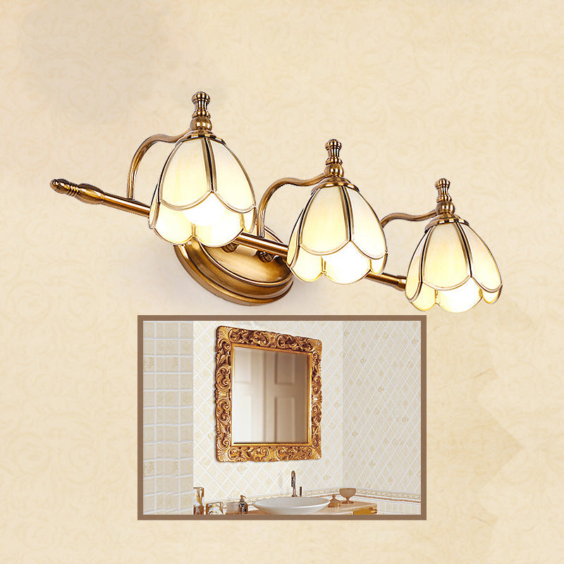 Vintage Scalloped Sconce Lighting Opal Glass Vanity Light Fixture in Brass for Bathroom