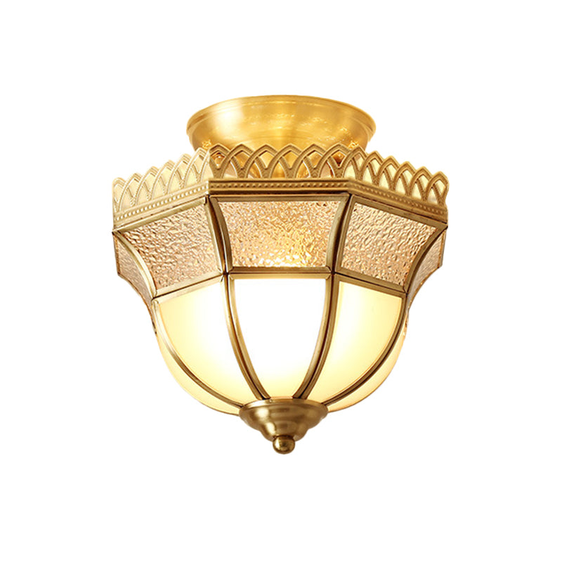 Glass Tapered Semi Flush Mount Minimalism Single-Bulb Corridor Flush Mount Ceiling Light in Gold
