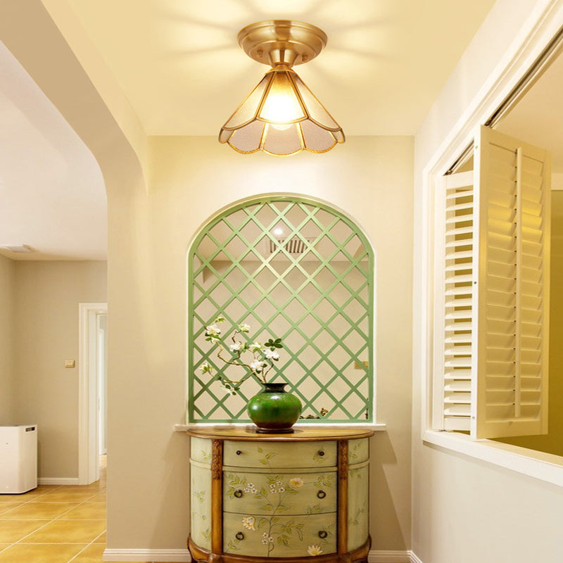 Glass Tapered Semi Flush Mount Minimalism Single-Bulb Corridor Flush Mount Ceiling Light in Gold