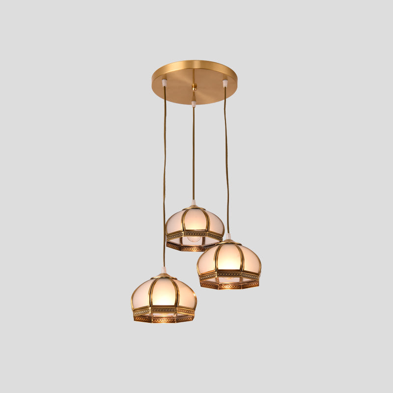 Dome Shaped Dining Room Flush Mount Lighting Classic Metallic Gold Semi Flush Mount with Opal Glass Shade