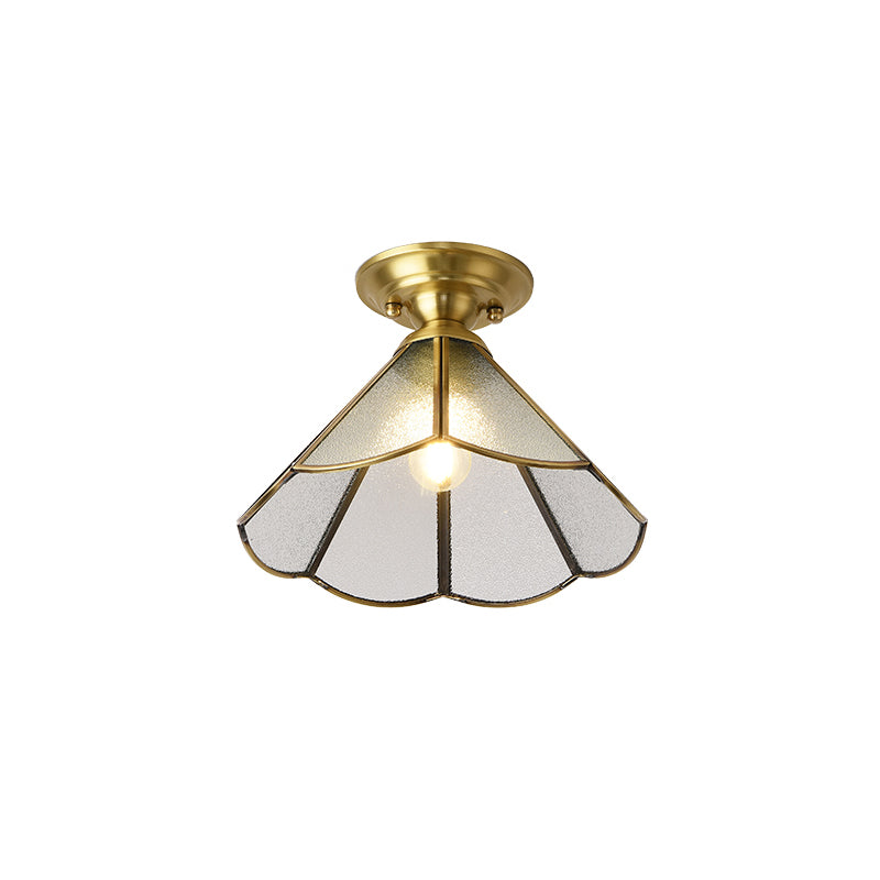 Traditional Scalloped Semi Flush Light 1 Head Metal Ceiling Flush Mount in Brass