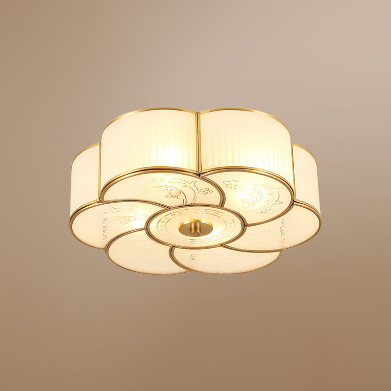Fleur de verre à la forme de verre Ceiling Light Simplicity Bedroom Flush Light Fixture in Brass