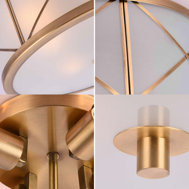 Cream Glass Drum Shaped Flush Mount Lighting Classic Corridor Flush Mount Fixture in Gold
