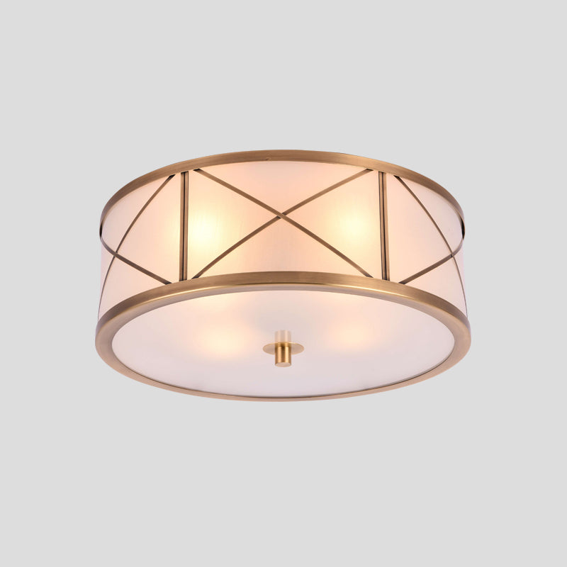 Crème Tambour en verre Éclairage Éclairage du mont Couloir Classique Flush Mount Fixture en or