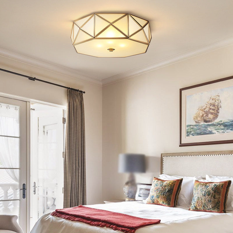 Geometric Shaped Bedroom Flush Light Simplicity Cream Glass Gold Flush Ceiling Light Fixture