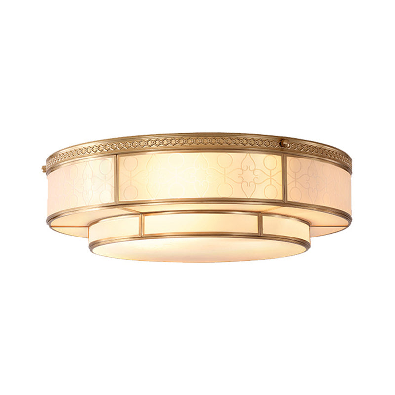 Vintage 2 Layers Flush Mount Lighting Frost Glass Flush Mount Ceiling Light in Gold for Living Room