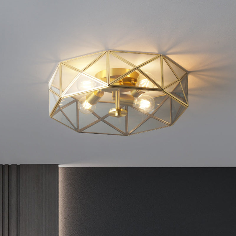 4 Heads Flush Mount Lighting Minimalism Geometric Shaped Smoke Grey Glass Flush Mount Ceiling Light