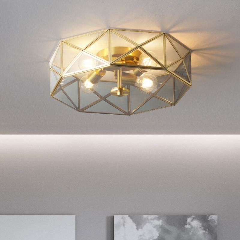 4 Heads Flush Mount Lighting Minimalism Geometric Shaped Smoke Grey Glass Flush Mount Ceiling Light