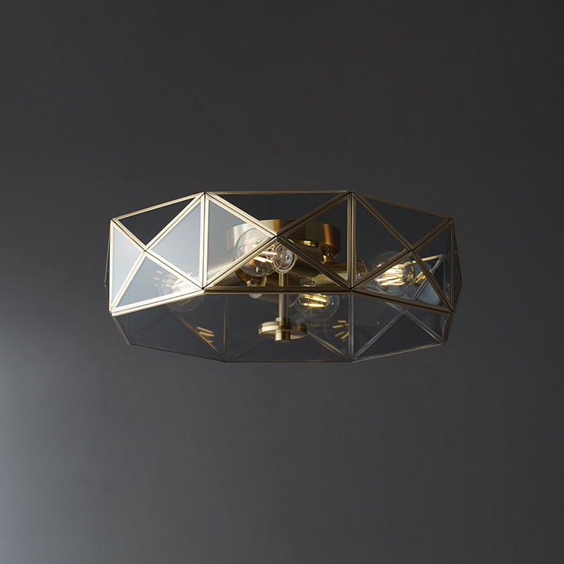 4 Heads Flush Mount Lighting Minimalism Geometric Shaped Smoke Grey Glass Flush Mount Ceiling Light