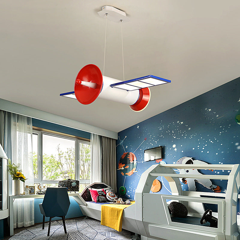 Satellite Shaped Chandelier Lamp Minimalist Acrylic Bedroom LED Hanging Light in Blue-Red