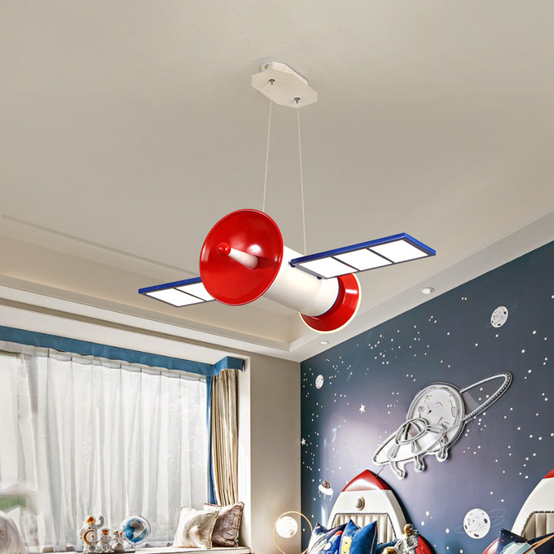 Satellite Shaped Chandelier Lamp Minimalist Acrylic Bedroom LED Hanging Light in Blue-Red