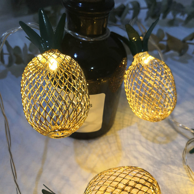 Gold Pineapple Solar LED String Light Art Decor Metal Fairy Lighting for Backyard