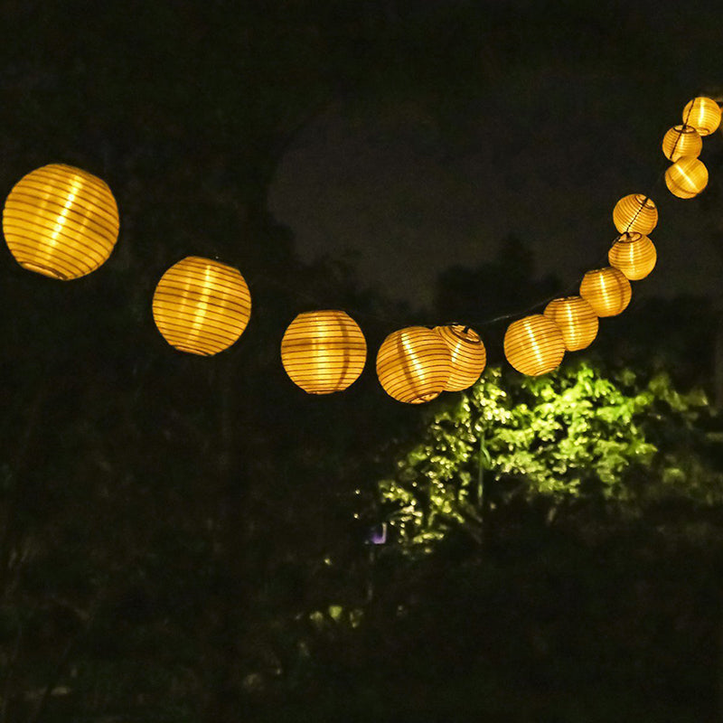 Lantern Shape Solar LED Light Contemporary Fabric Backyard Christmas String Lighting