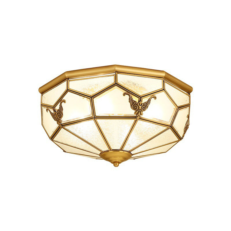 Vintage Dome Shaped Flush Light Frost Glass Flush Ceiling Light Fixture in Gold for Living Room