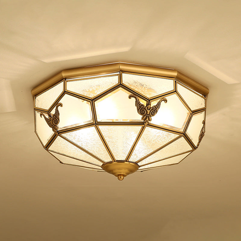 Vintage Dome Shaped Flush Light Frost Glass Flush Ceiling Light Fixture in Gold for Living Room