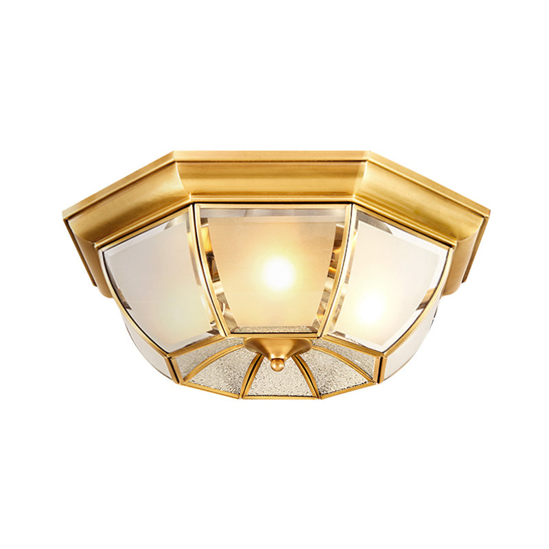 Simplicité Polyèdre Flush Ceiling Light Frost Verrouillage de verre Éclairage Fixation en or