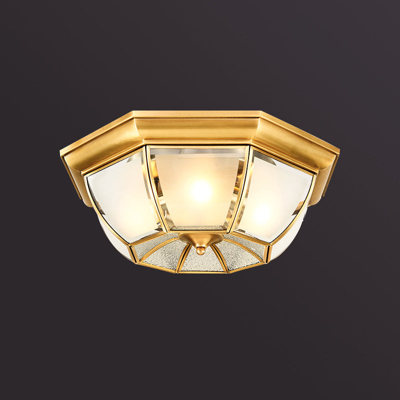 Simplicité Polyèdre Flush Ceiling Light Frost Verrouillage de verre Éclairage Fixation en or