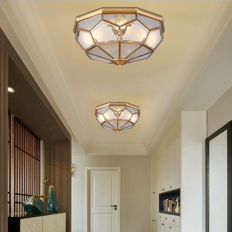 Bowl Shaped Metal Semi Flush Chandelier Simplicity Corridor Flush Ceiling Light in Gold