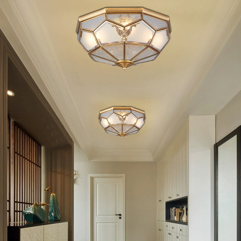 Bowl Shaped Metal Semi Flush Chandelier Simplicity Corridor Flush Ceiling Light in Gold