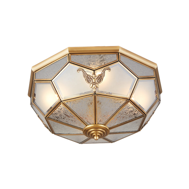 Bowl Shaped Metal Semi Flush Chandelier Simplicity Corridor Flush Ceiling Light in Gold