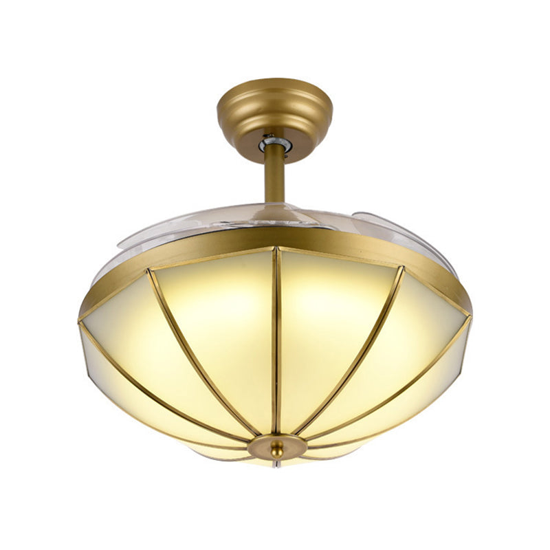 4 Blades Classic Geometric Shaped Ceiling Fan Light Frost Glass 42" Wide LED Semi Mount Lighting in Brass