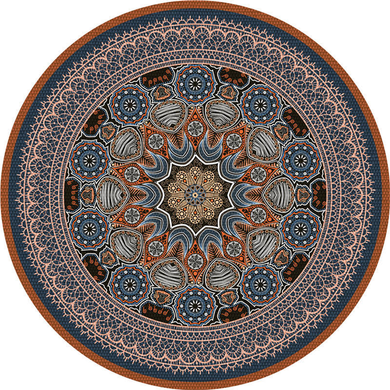 Moroccan Living Room Rug Multi-Color Flower Rug Polyester Machine Washable Stain Resistant Non-Slip Backing Area Carpet