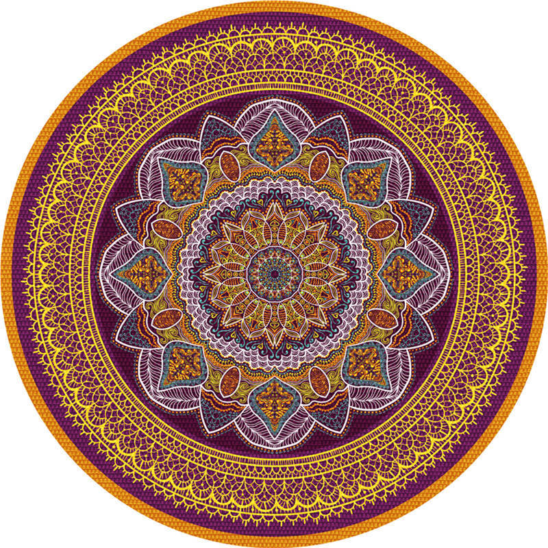 Moroccan Living Room Rug Multi-Color Flower Rug Polyester Machine Washable Stain Resistant Non-Slip Backing Area Carpet