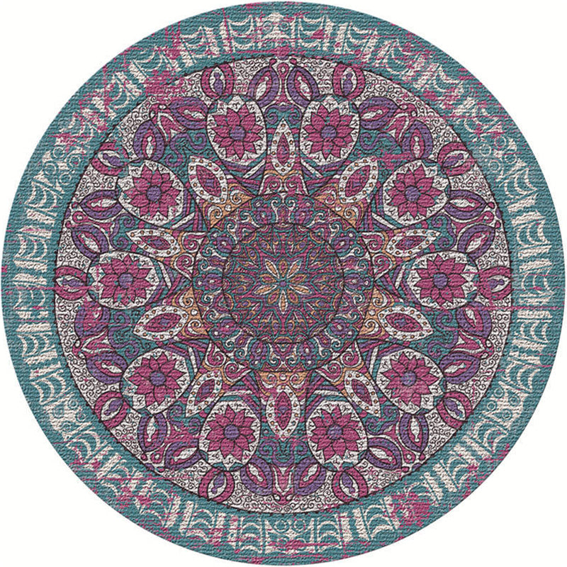 Moroccan Living Room Rug Multi-Color Flower Rug Polyester Machine Washable Stain Resistant Non-Slip Backing Area Carpet