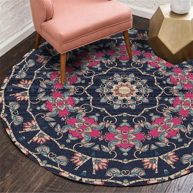 Moroccan Living Room Rug Multi-Color Flower Rug Polyester Machine Washable Stain Resistant Non-Slip Backing Area Carpet