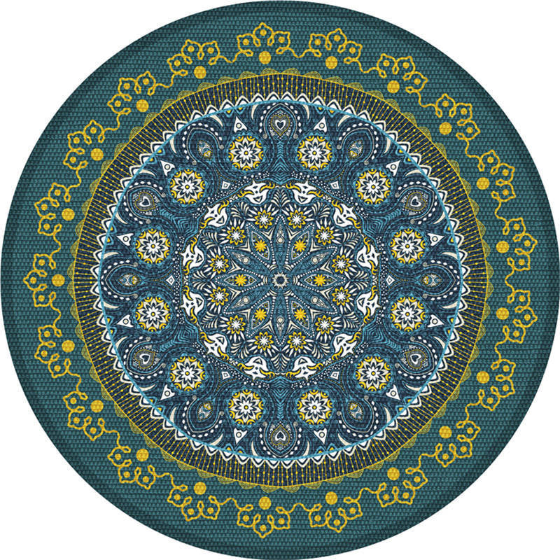 Moroccan Living Room Rug Multi-Color Flower Rug Polyester Machine Washable Stain Resistant Non-Slip Backing Area Carpet