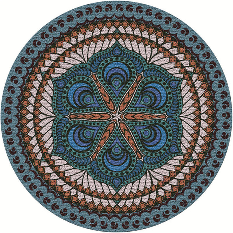 Moroccan Living Room Rug Multi-Color Flower Rug Polyester Machine Washable Stain Resistant Non-Slip Backing Area Carpet
