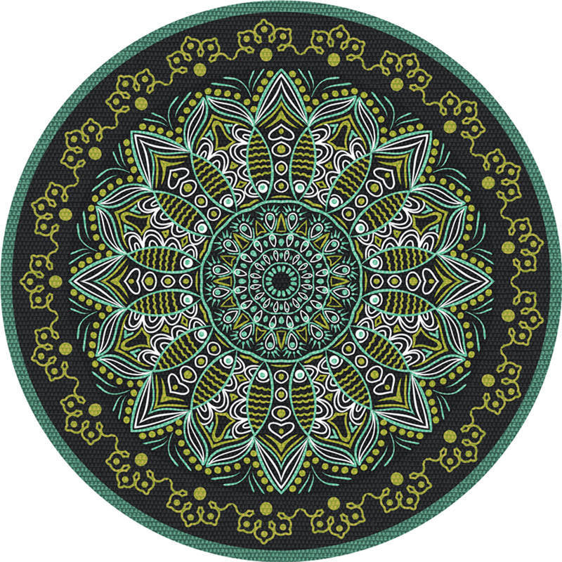 Moroccan Living Room Rug Multi-Color Flower Rug Polyester Machine Washable Stain Resistant Non-Slip Backing Area Carpet