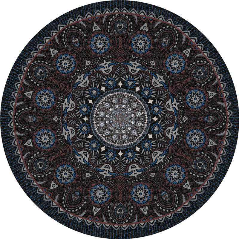 Moroccan Living Room Rug Multi-Color Flower Rug Polyester Machine Washable Stain Resistant Non-Slip Backing Area Carpet
