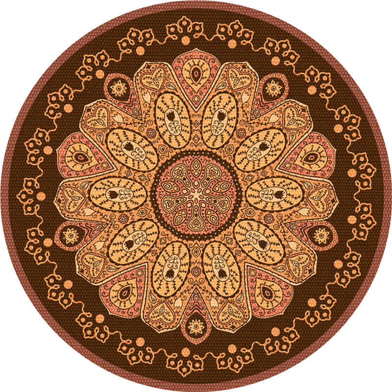 Moroccan Living Room Rug Multi-Color Flower Rug Polyester Machine Washable Stain Resistant Non-Slip Backing Area Carpet