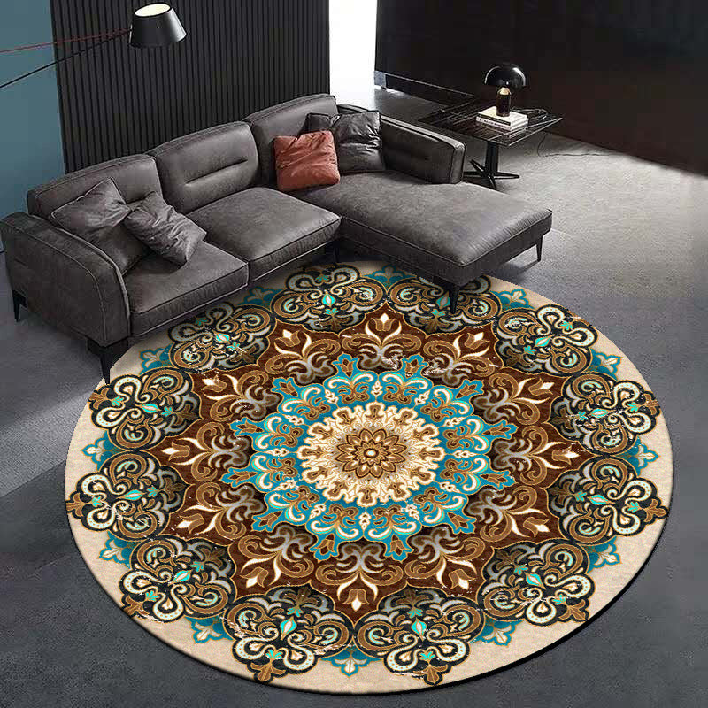 Multi-Colored Living Room Rug Turkish Floral Swirl Rug Synthetics Anti-Slip Pet Friendly Machine Washable Area Carpet