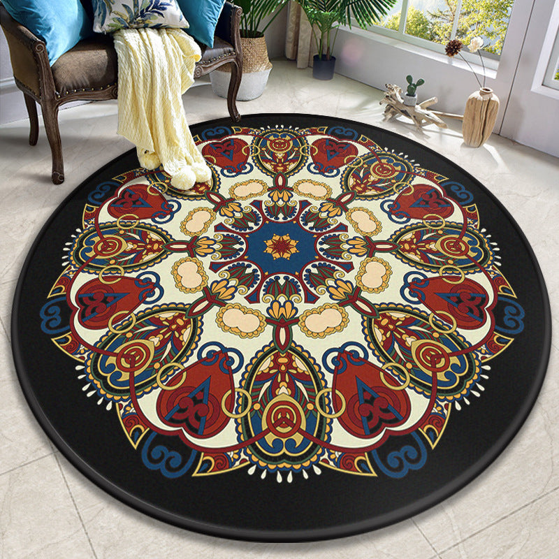 Colorful Mandala Rug Polyester Turkish Indoor Rug Anti-Slip Backing Machine Washable Pet Friendly Carpet for Sitting Room