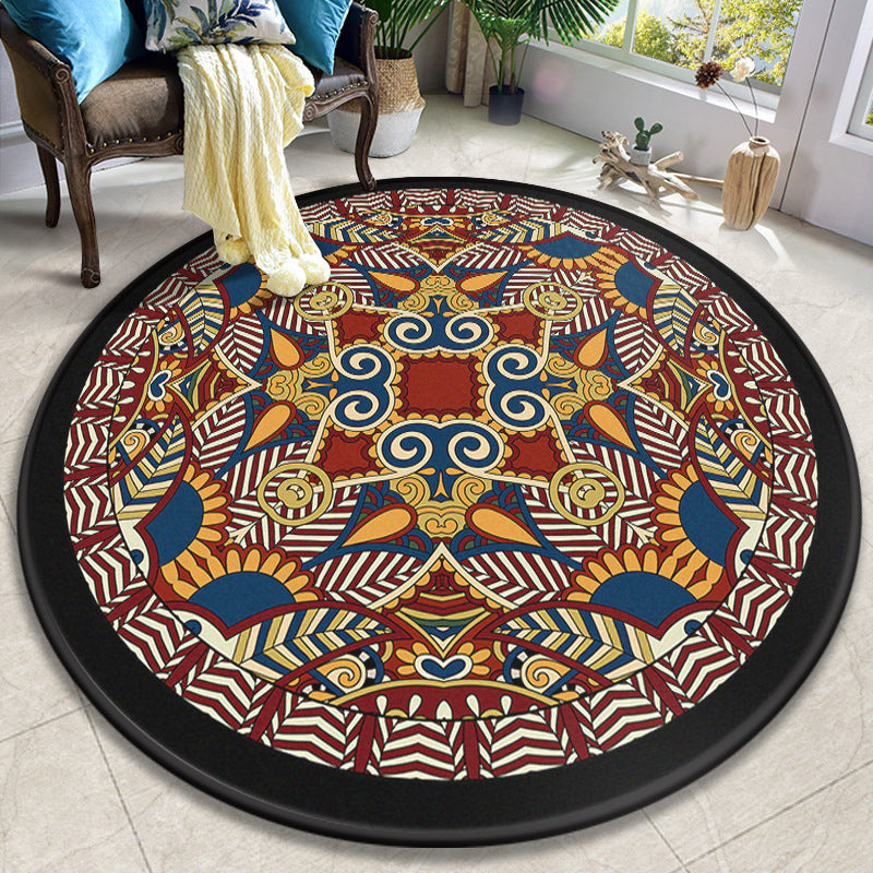 Colorful Mandala Rug Polyester Turkish Indoor Rug Anti-Slip Backing Machine Washable Pet Friendly Carpet for Sitting Room