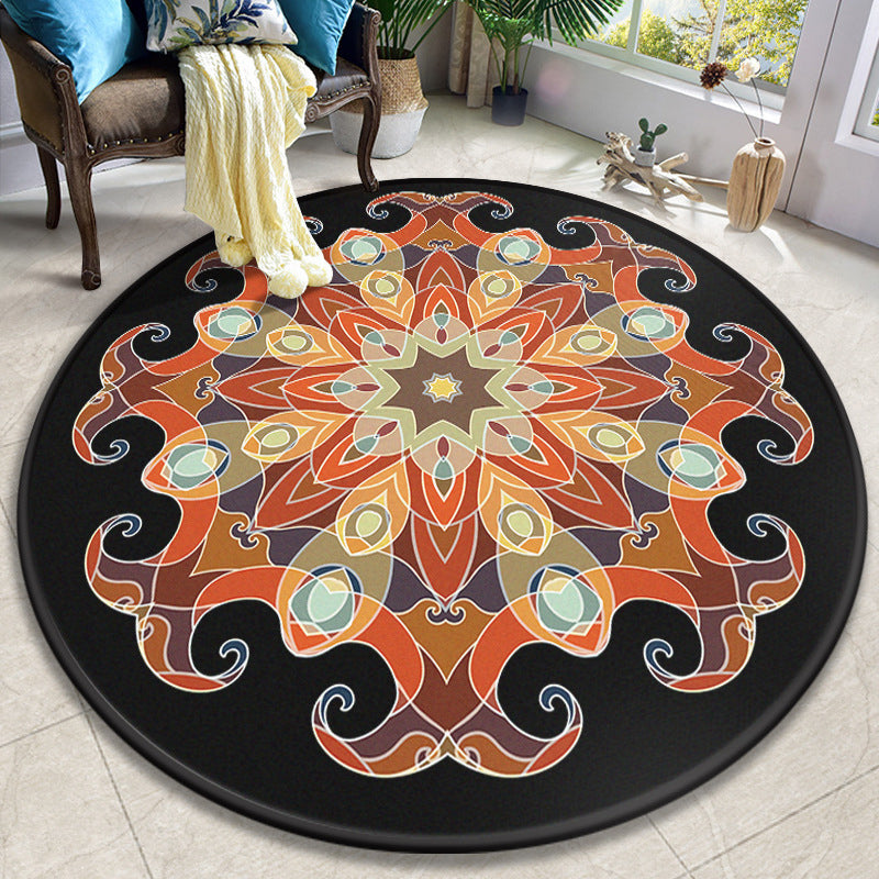 Colorful Mandala Rug Polyester Turkish Indoor Rug Anti-Slip Backing Machine Washable Pet Friendly Carpet for Sitting Room