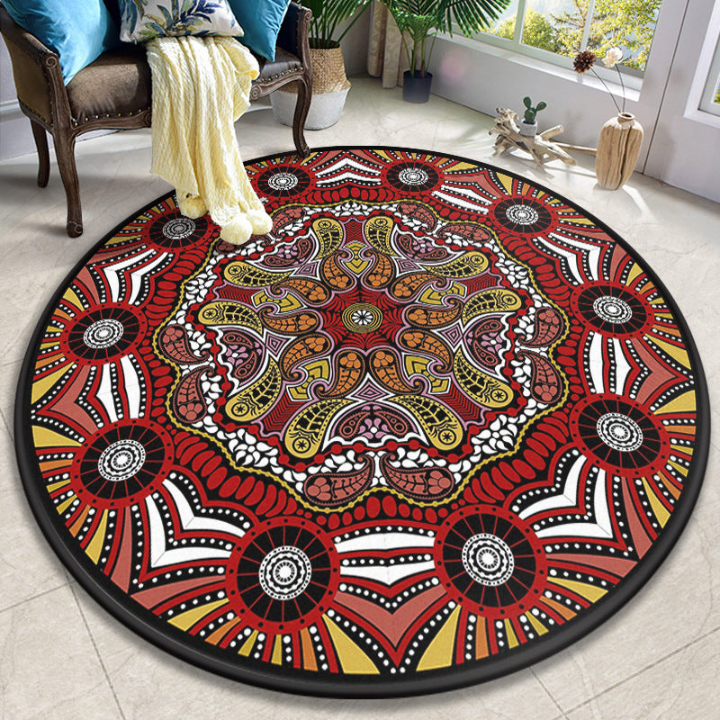 Colorful Mandala Rug Polyester Turkish Indoor Rug Anti-Slip Backing Machine Washable Pet Friendly Carpet for Sitting Room