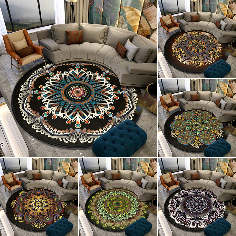 Turkish Style Living Room Rug Multicolor Flower Patterned Carpet Synthetics Pet Friendly Machine Washable Non-Slip Rug
