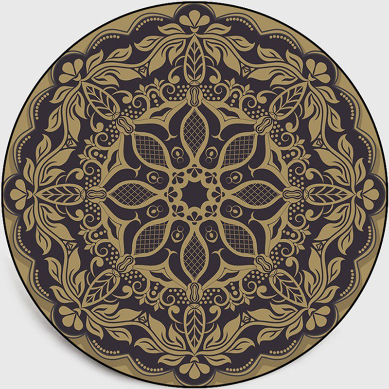 Retro Dark Color Moroccan Rug Polypropylene Mandala Patterned Rug Washable Anti-Slip Pet Friendly Rug for Living Room