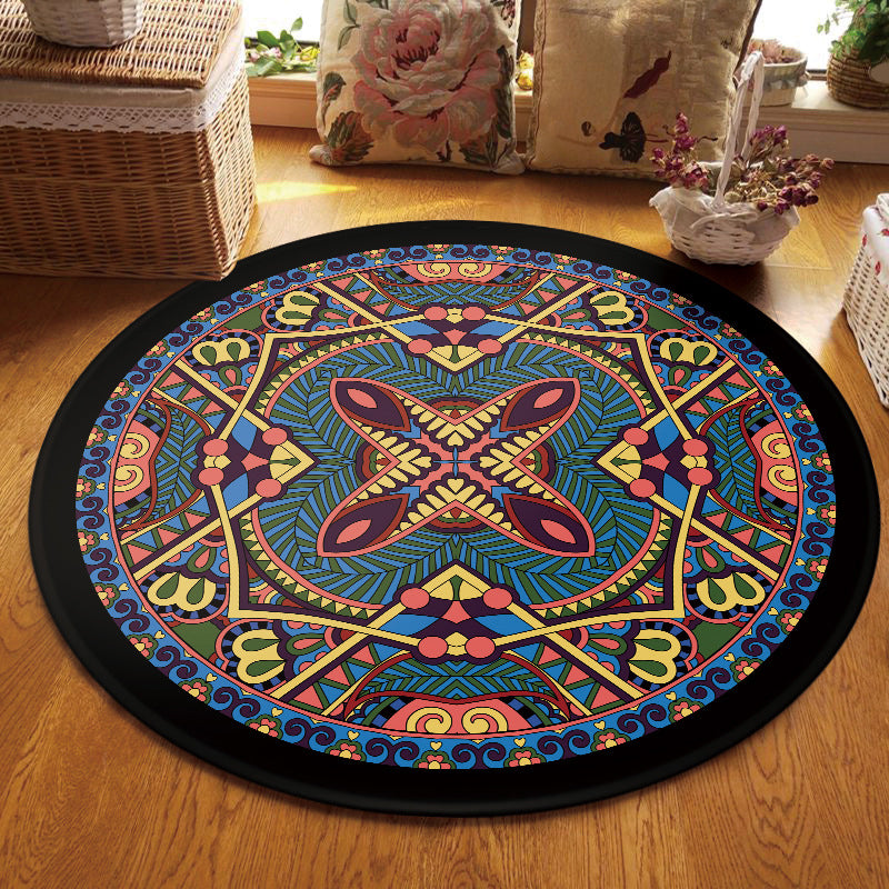 Multi Colored Living Room Rug Moroccan Tribal Flower Print Rug Synthetics Pet Friendly Anti-Slip Backing Washable Area Carpet