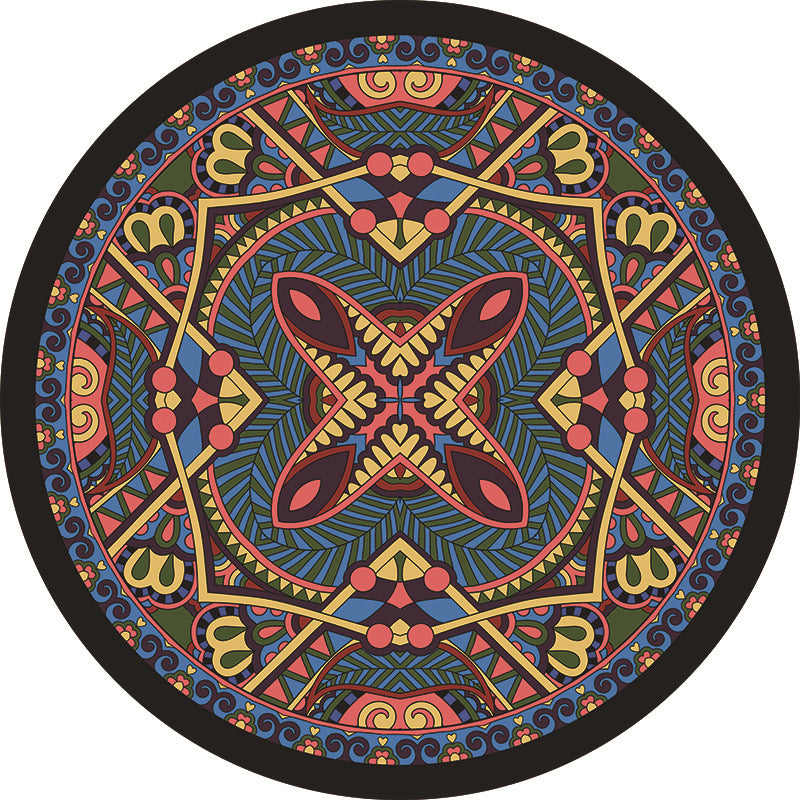 Multi Colored Living Room Rug Moroccan Tribal Flower Print Rug Synthetics Pet Friendly Anti-Slip Backing Washable Area Carpet