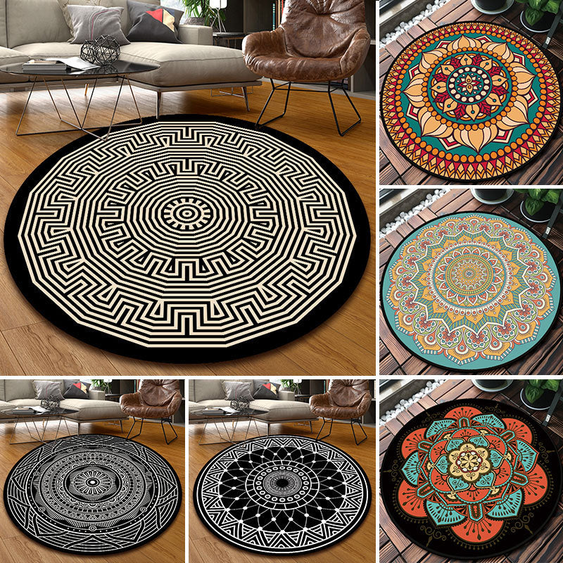 Classy Multicolor Mandala Rug Polypropylene Moroccan Carpet Stain Resistant Machine Washable Anti-Slip Area Rug for Door