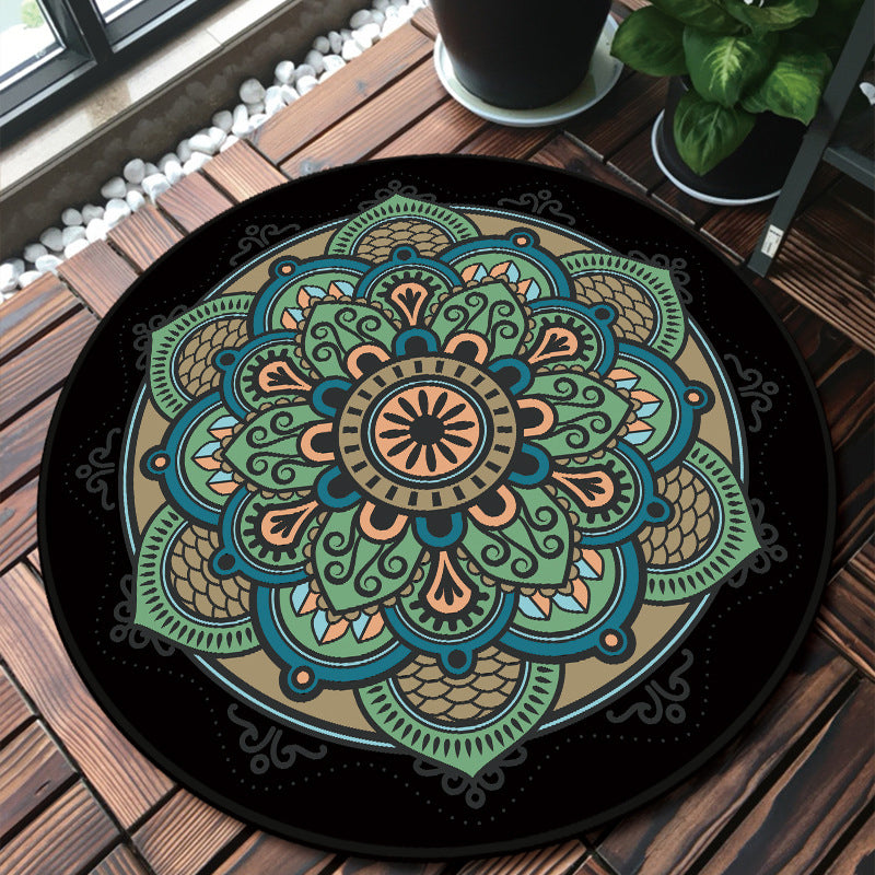 Classy Multicolor Mandala Rug Polypropylene Moroccan Carpet Stain Resistant Machine Washable Anti-Slip Area Rug for Door