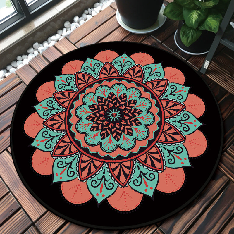 Classy Multicolor Mandala Rug Polypropylene Moroccan Carpet Stain Resistant Machine Washable Anti-Slip Area Rug for Door