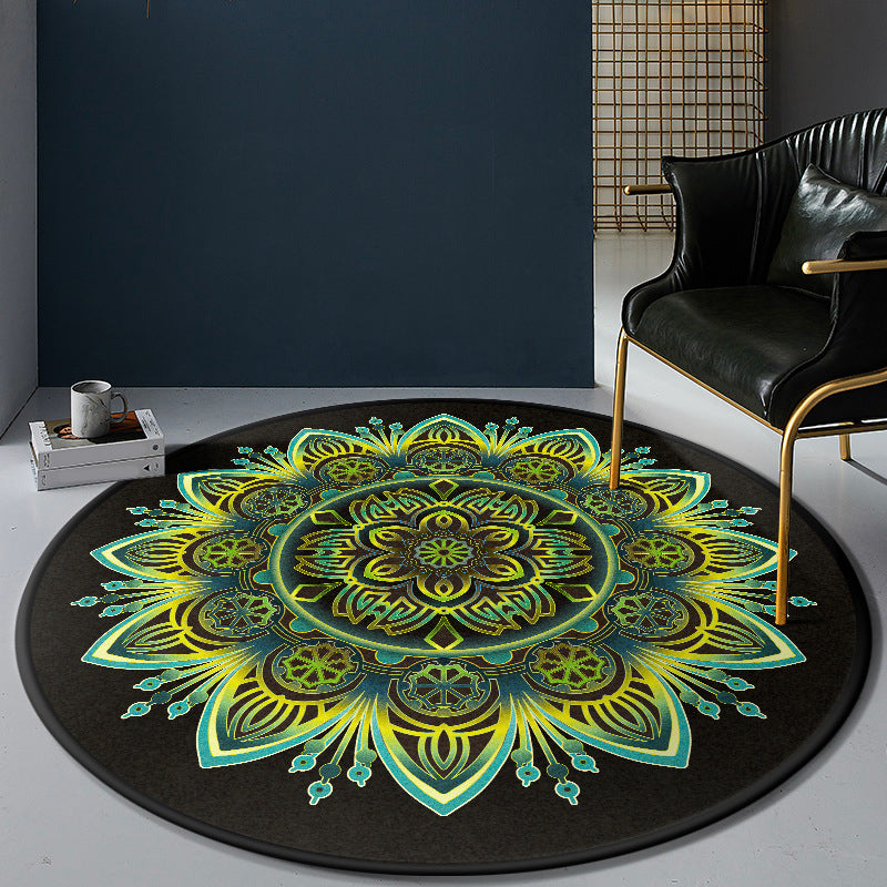 Persian Bedroom Rug Multi-Color Tribal Flower Rug Polyester Stain Resistant Anti-Slip Backing Washable Area Carpet