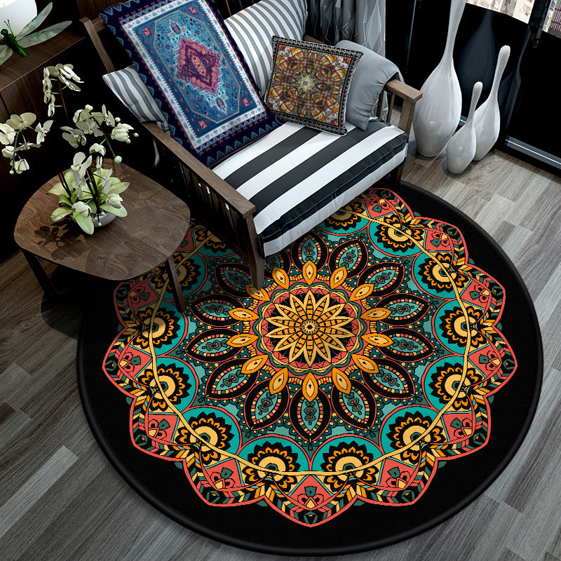 Retro Mandala Indoor Tapis Dark Color Morocain Carpet Polypropylène Tapis lavable adapté aux animaux de compagnie pour le salon
